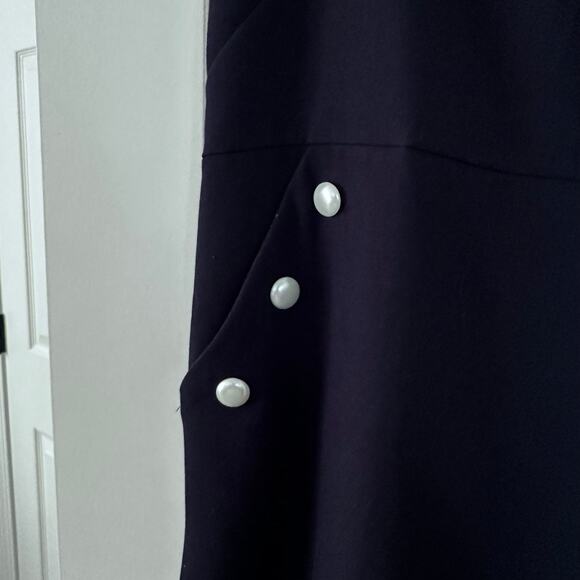 Ann Taylor LOFT Navy Flounce Hem Dress - Pearl Pockets - Picture 3 of 10